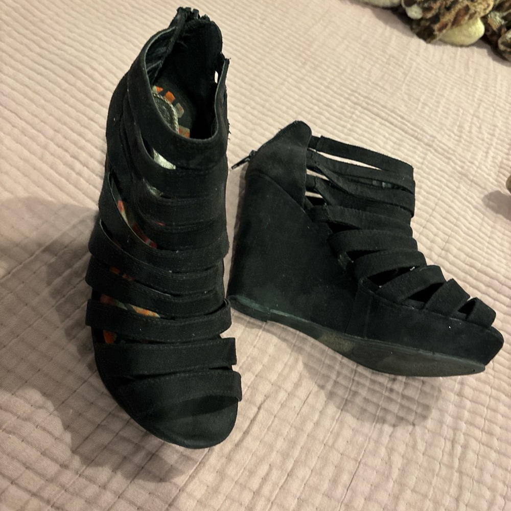 Madden Girl Black Strappy Wedge Heels